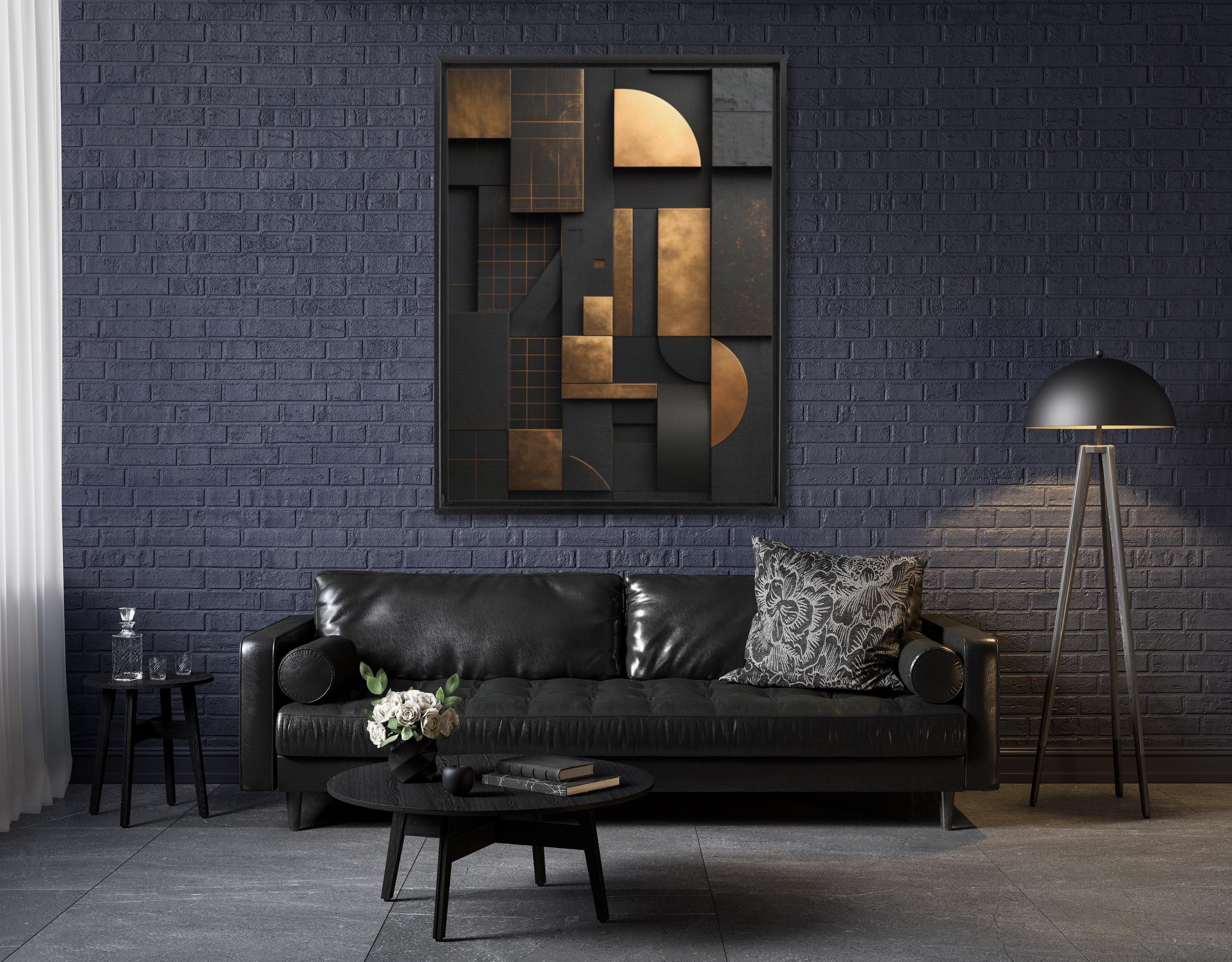 Black and Gold Geometric Canvas Wall Art: Modern Floating Frame - AffinityArts 
