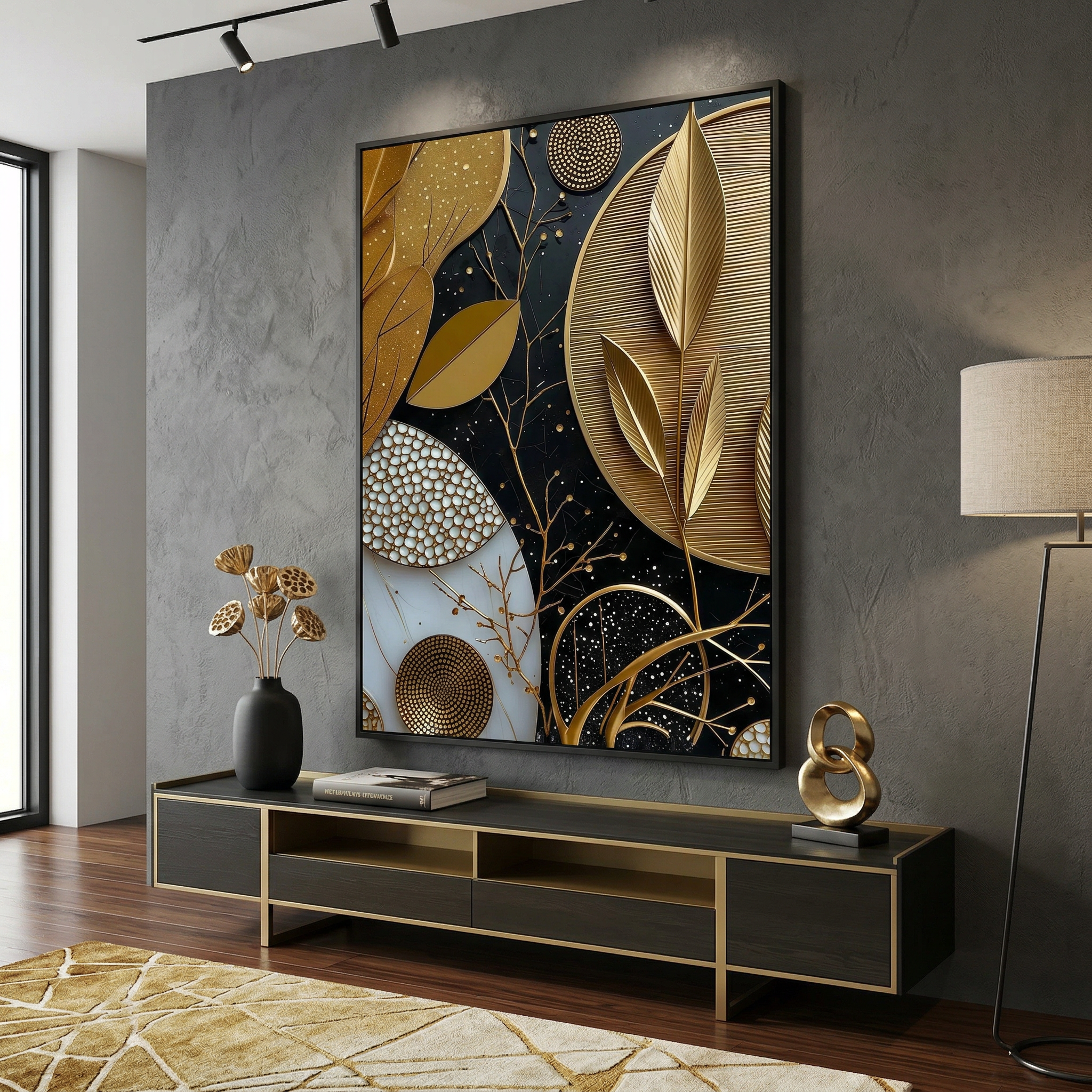 Modern Botanical Wall Art – Gold and Black Abstract Canvas Print AffinityArts