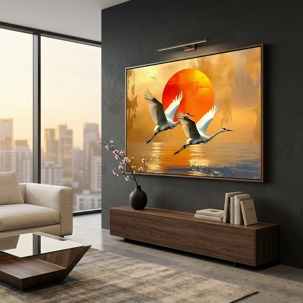 Crane Canvas Print: Japanese Sunset Bird Art, Zen Nature Decor AffinityArts