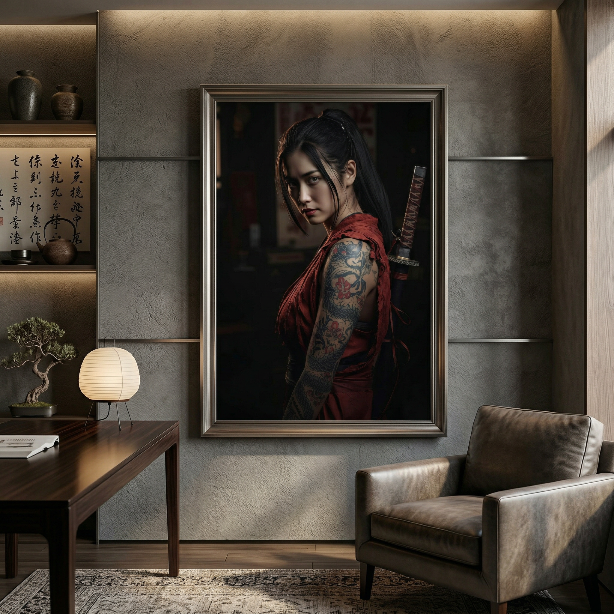 Samurai Woman Poster, Tattooed Female Warrior Wall Art, Japanese Style Print, Premium Paper, Digital Download Available AffinityArts