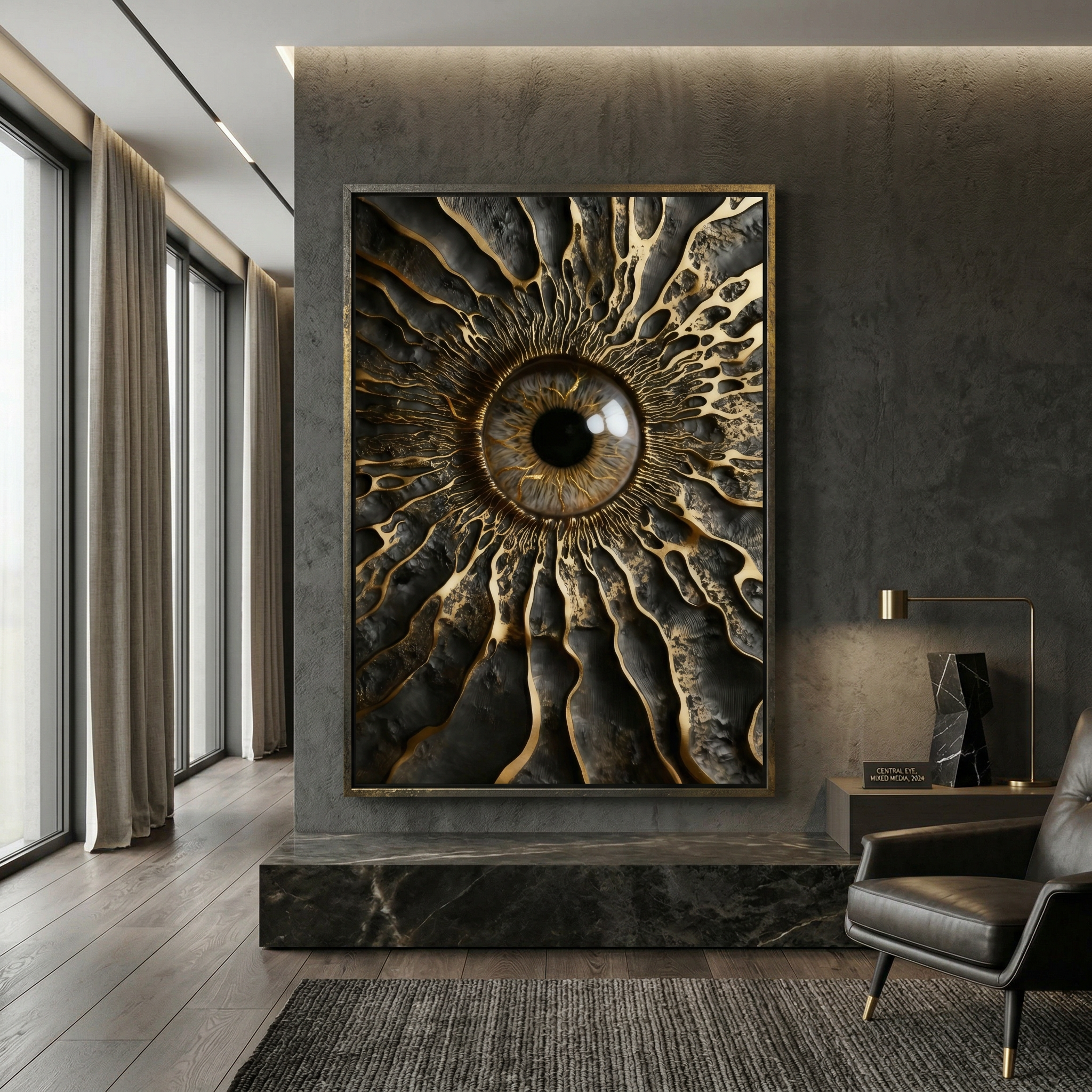 Gold Black Eye 3D Wall Art Print | Textured Iris Poster |Paper Art | Large Digital Download | Surreal Metallic Eye Decor AffinityArts
