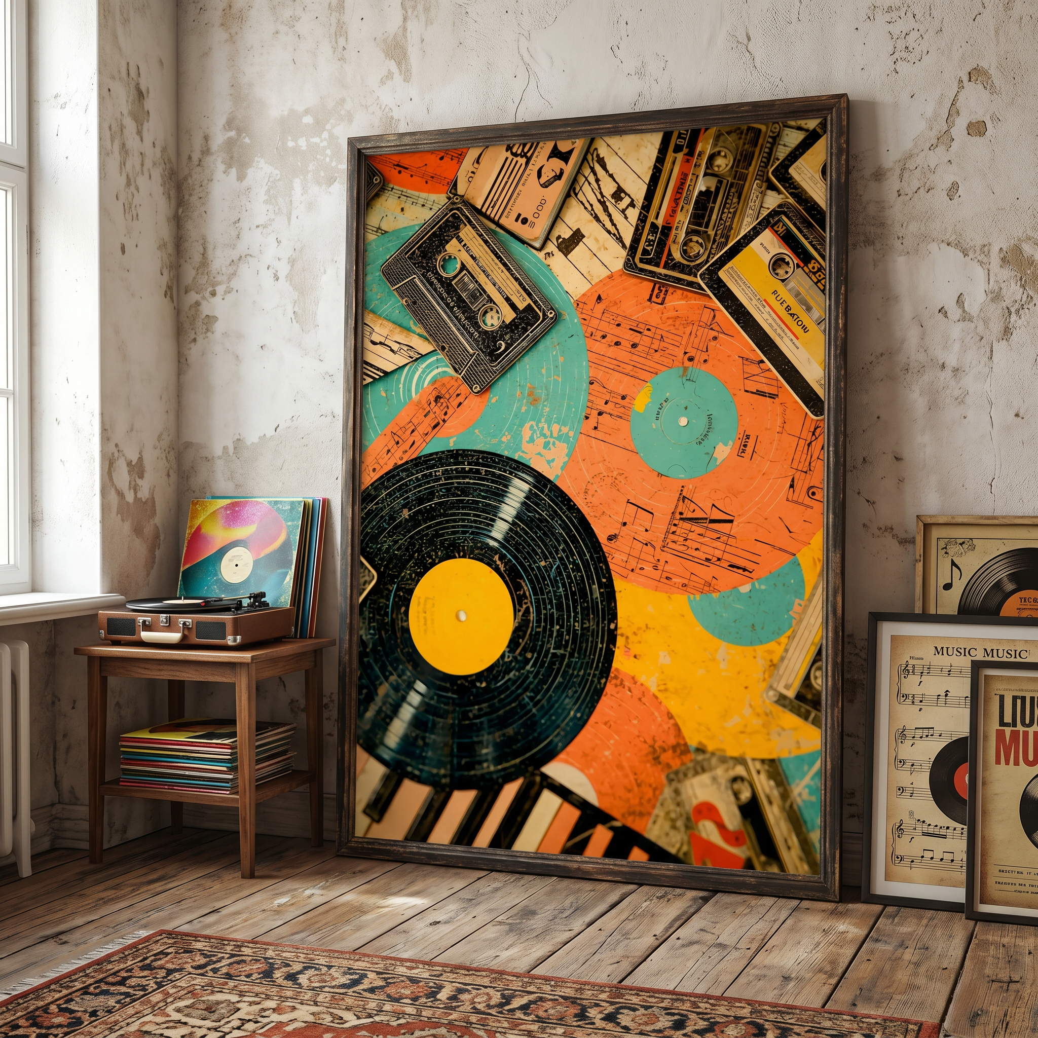 Retro Vinyl & Cassette Music Poster – Satin Finish Art Print AffinityArts
