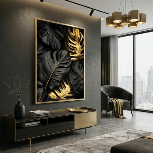 Black and Gold Monstera Leaf Wall Art: Botanical Print, Modern Decor AffinityArts