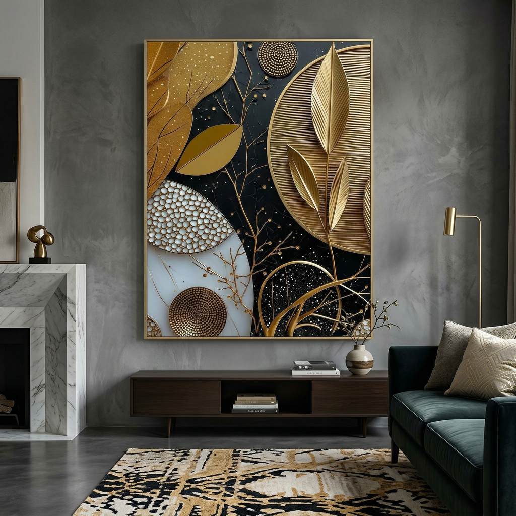 Modern Botanical Wall Art – Gold and Black Abstract Canvas Print AffinityArts