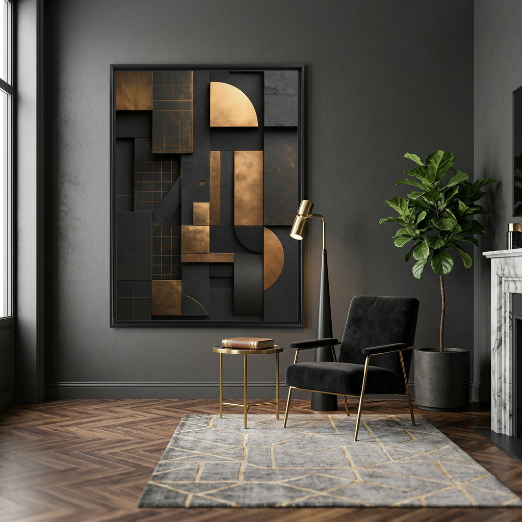 Black and Gold Geometric Canvas Wall Art: Modern Floating Frame AffinityArts