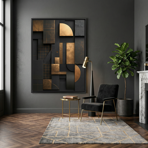Black and Gold Geometric Canvas Wall Art: Modern Floating Frame AffinityArts