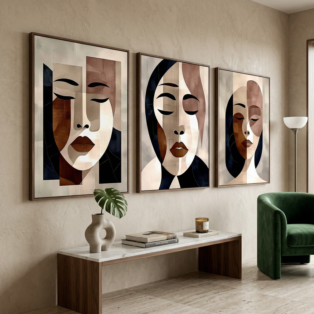 Minimalist Face Art Set: Abstract Woman Portrait, Modern Boho Decor AffinityArts