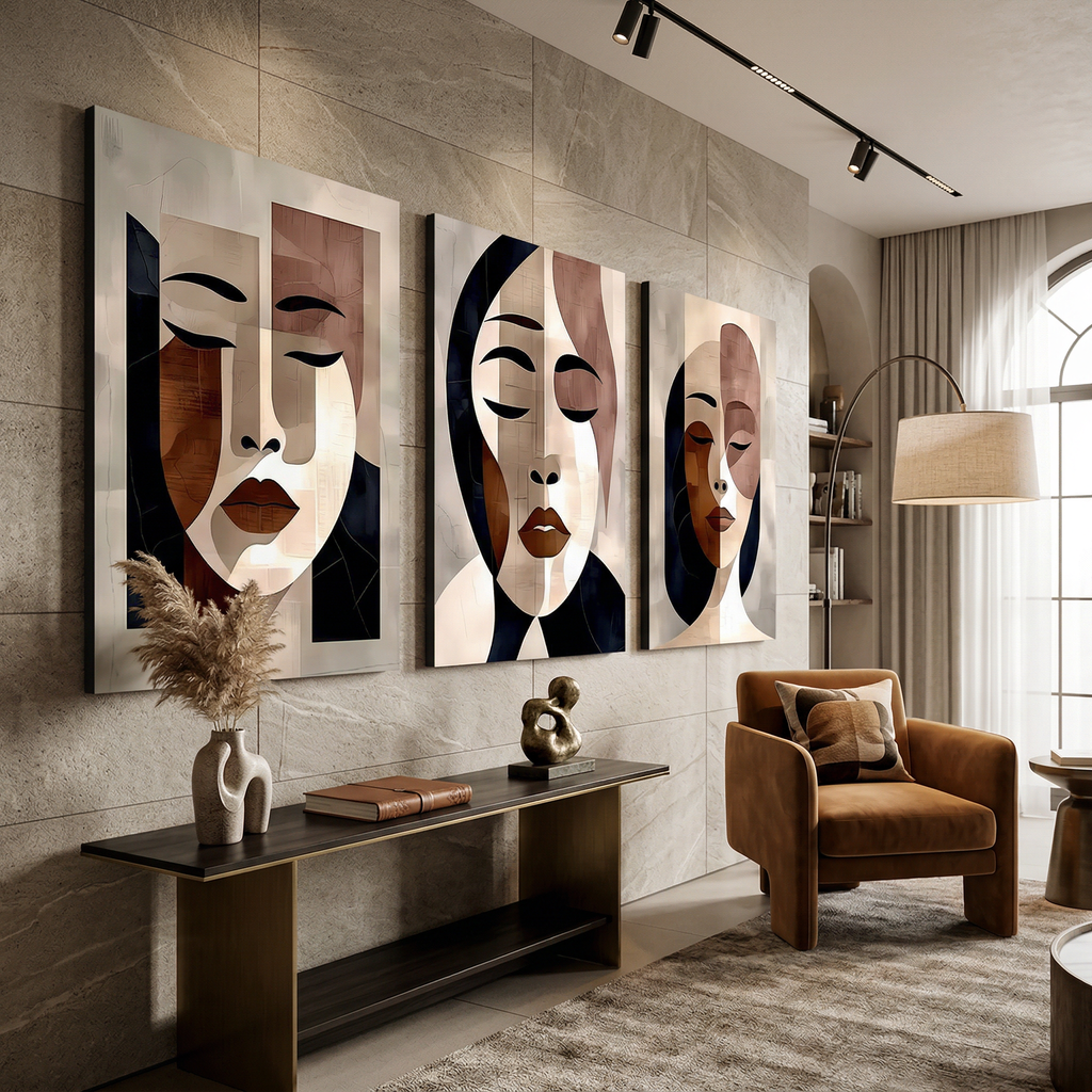 Minimalist Face Art Set: Abstract Woman Portrait, Modern Boho Decor AffinityArts