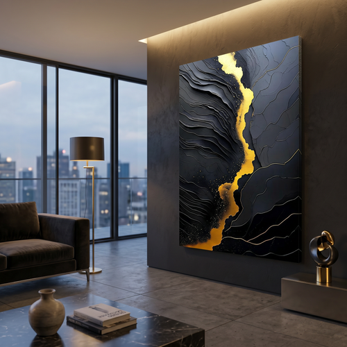 Black and Gold Abstract Canvas Art - Modern Textured Print AffinityArts